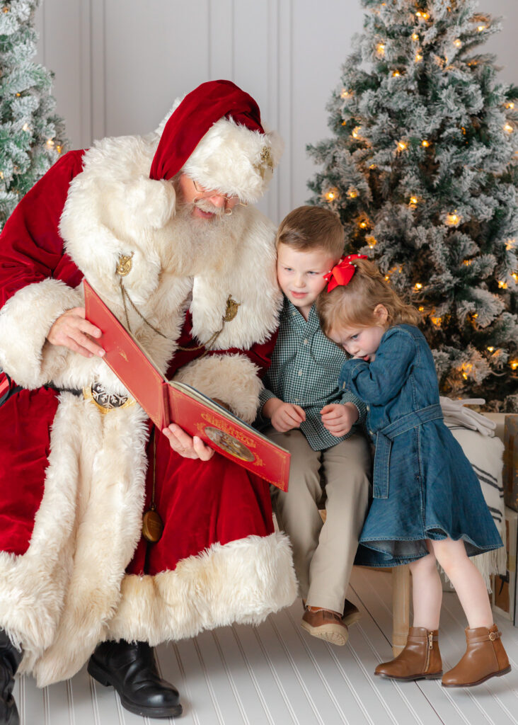 Santa reading a Christmas story to children during a private Santa Experience